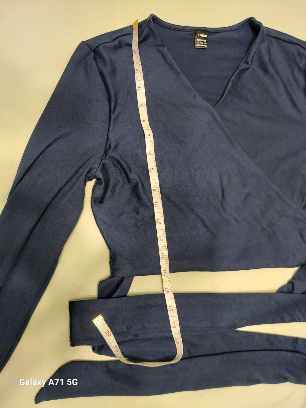 Navy Wrap-Style Long Sleeve Crop Top with Waist Ties - Picture 3 of 8